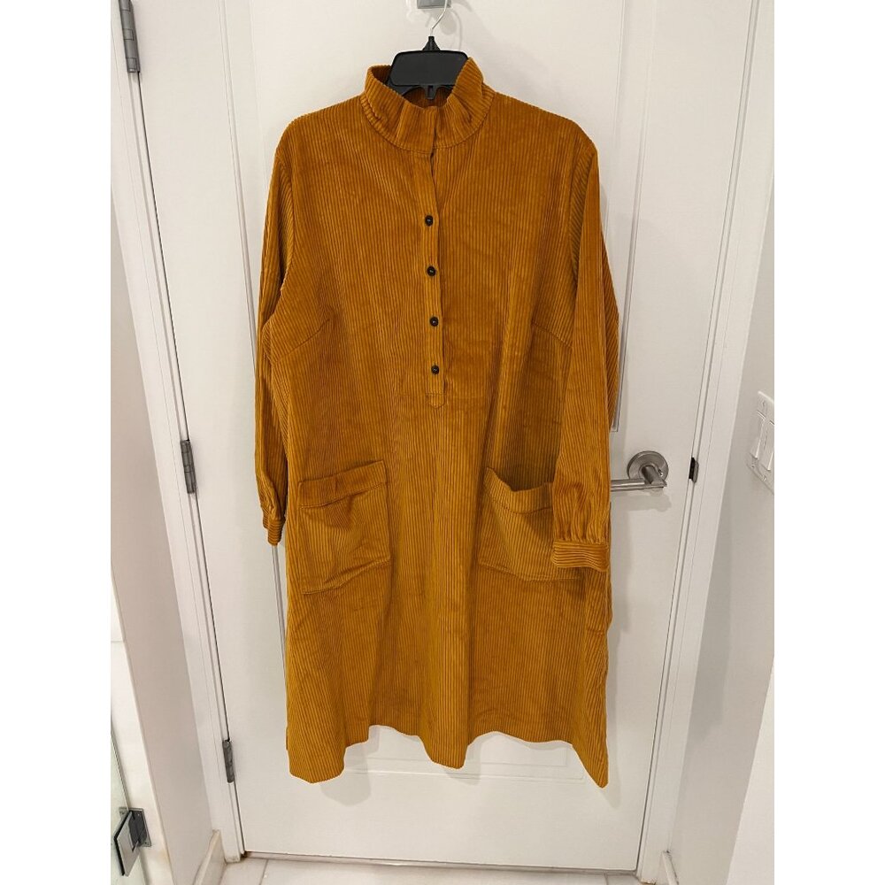 Toast UK Swingy Needlecord Corduroy Shirt Dress Size UK 18 US 14 Ochre Yellow - Picture 2 of 10